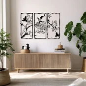 WallXpert metalni zidni ukras DCV-1098-MT, grane trešnje sa pticama u 3 panela, 3 dela, 22 x 50 cm, crni