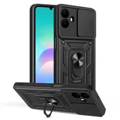 Oklepni ovitek MaX-Armor z obročem, kovinsko ploščico in zaščito zadnjih kamer za Samsung Galaxy A08 4G/A07 - army black