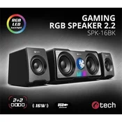 C-Tech Zvočniki SPK-16, 2.2, 16 W, RGB osvetlitev, 3,5 mm priključek, USB napajanje, črni