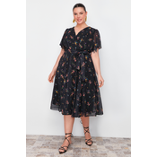 Trendyol Curve Multi Color Floral Pattern Chiffon Double Breasted Woven Dress