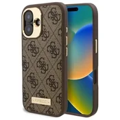 slomart Etui Guess 4G Logo Plate MagSafe za iPhone 16 - rjavo