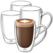 shumee Wilmax dvostenski termo kozarci z ročajem | komplet 4 kosov | 300 ml | kozarci za kavo | komplet kozarcev za latte macchiato | kozarci za kapučino | kozarci za čaj | kozarci
