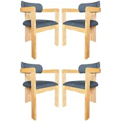 Casa Padrino luxury dining chair set of 4 with armrests blue/natural 56 x 54 x H. 82 cm - Dining room furniture - Restaurant furniture - Solid wood furniture - Luxury furniture