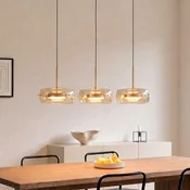 Lucande LED viseča svetilka Martis, jantar, 3-svetilna, z možnostjo zatemnitve - Dnevna soba/jedilnica - Sodobni - črna, medenina, jantar - Steklo