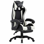Greatstore Racing stol z oporo za noge belo in črno umetno usnje
