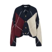 WE Fashion Široka pletena jopa bež/temno modra/temno rdeča/bela