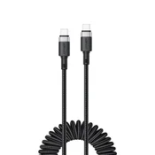 shumee Spiralni kabel USB-C - USB-C 480 Mb/s 3 A 1,2 m - črn