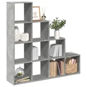 Pregrada/regal za knjige 4 razine sivi 131,5x29x131,5 cm drveni
