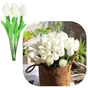 shumee Silikonski tulipani, umetne rože 34 cm, okrasne rastline za vazo, 5 kosov - bele barve
