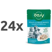 Oasy More Love Adult piščanec in bela riba v juhi, vrečka - 70 g 24 x 70 g