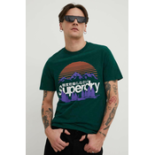 Pamucna majica Superdry za muškarce, boja: zelena, s tiskom