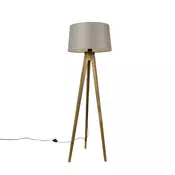 Rustikalna stoječa svetilka s tripodom iz vintage lesa s platnenim odtenkom taupe 45 cm - Tripod Classic
