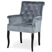 Casa Padrino Chesterfield Neo Baroque Dining Chair Gray/Black - Kitchen Chair with Armrests - Dining Room Furniture - Chesterfield Furniture - Neo Baroque Furniture