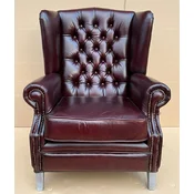Casa Padrino luxury Chesterfield wing armchair wine red/gray 90 x 90 x H. 110 cm - Genuine leather Chesterfield living room armchair - Chesterfield furniture - Luxury furniture