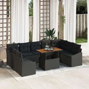 vidaXL vidaXL Vrtni kavč set Set 10 Črna in rjava Ratan in les, (22065050)