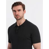 Ombre Mens SLIM FIT viscose vertical striped polo shirt - black