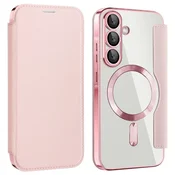 GS Ovitek za Samsung Galaxy A17 5G z zapiranjem, RFID denarnica MagSafe, prozoren/roza