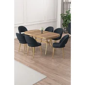 Hanah Home trpezarijski set Jita, sto i 6 stolica, ploca u dekoru Hazar, zlatne noge, antracit tkanina Babyface