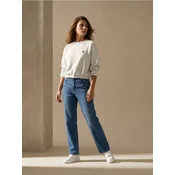 Sinsay - Wide straight leg teksas pantalone sa efektom ispranosti - mornarsko