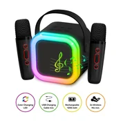 Northix Brezžični karaoke zvočnik, LED luči, 2 mikrofona, Bluetooth