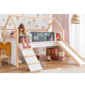 Kinder home Kucica za deciji krevet montesori, dvospratna, tobogan, crna tabla, ram dušeka 90x200 cm ( SRK-20 )