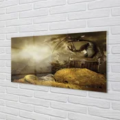 tulup.si Zidna obloga za kuhinju Dragon gorskih oblaki zlato 140x70 cm