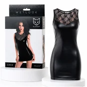 GL Seksi mini obleka iz lateksa s čipko, črna, sijoča Lulu S