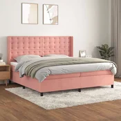 Greatstore Box spring postelja z vzmetnico roza 200x200 cm žamet
