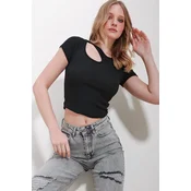 Trend Alacati Stili Ženska bluza kratkih rukava ALC-X11546, Okrugli izrez, Crna