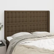 Vidaxl Vzglavje z ušesi temno rjavo 147x16x118/128 cm blago