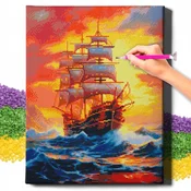 shumee Diamantna slika 5D z okvirjem Diamantno vezenje Velika ladja Mozaik 40x50 cm