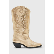 Kožne kaubojske čizme AllSaints Dolly Boot za žene, boja: zlatna, s debelom potpeticom, WF763Z