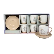 Sigma Set šolja za kafu RXG-N240728B, 200ml, Porcelan, 6 komada, Cvet-bež