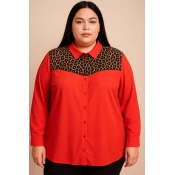 Plus size bluza z leopardjim potiskom, rdeča