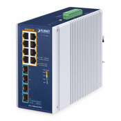 Planet IGS-1000-8UP4X IP30 Industrial 8-Port 10/100/1000T 802.3bt PoE + 4-Port 10G SFP+ Ethernet Switch (360W PoE budget, PoE Usage LED, -40~75 degrees C, dual 48~54V DC, supports 1G/2.5G/10G SFP tran