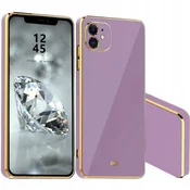 shumee Ovitek za Apple iPhone 11, glamurozno ohišje, vijolično zlat okvir + steklo
