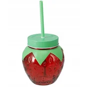 Koopman Steklen kozarec s slamico, jagoda, 750 ml, 1 kos.