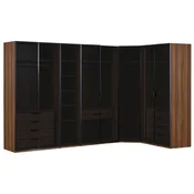 Casa Padrino luxury corner wardrobe brown/black 345 x 195 x H. 220 cm - Solid wood bedroom cabinet with 8 glass doors and LED lighting - Bedroom furniture - Hotel furniture - Luxury furniture