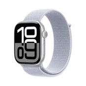 Apple Watch Series 10: GPS + Cellular, 46 mm, ohišje iz aluminija v srebrni barvi, pašček Sport Loop v barvi modrega oblaka