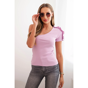 Kesi One-shoulder cotton womens blouse with ruffle light purple