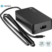 Natec GRAYLING GaN 65W univerzalni polnilec, USB-C, PD 3.0, protokol PPS, črni