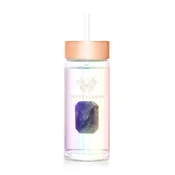 Crystallove Straw Water Glass Water Bottle with Hologram Straw - Amethyst 400 ml