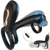SuperLove Vibrating Cock Ring with 360 Twisting G-Spot Stimulator & Remote Black