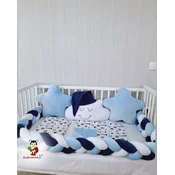 Bubamara037 Set za krevetac sa ogradicom od pletenica, bez lastiša, Plavo-Beli