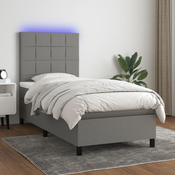 Greatstore Box spring postelja z vzmetnico LED temno siva 100x200 cm blago