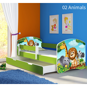 Djecji krevet ACMA s motivom, bocna zelena + ladica 180x80 cm - 02 Animals