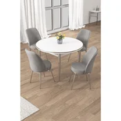 Hanah Home trpezarijski set Osle, sto i 4 stolice, bela ploca, hromirane noge, siva tkanina Babyface