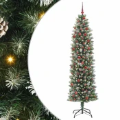 Umjetno vitko božicno drvce s stalakom Zelena i bijela 210 cm