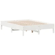 Vidaxl Posteljni okvir brez vzmetnice bel 135x190 cm trdna borovina