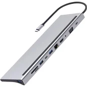 USB-C HUB 11v1 (USB-C PD, HDMI 4K, VGA, LAN RJ45, 3x USB 3.0, SD, microSD, zvok)
